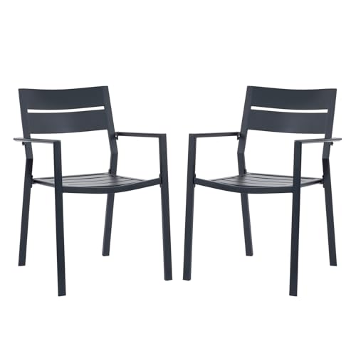 VICLLAX Patio Stackable Dining Chairs Set for 2, Outdoor Metal Dining Chairs Lawn Chairs for Garden Backyard Lawn Deck, Support 300 lbs, Black