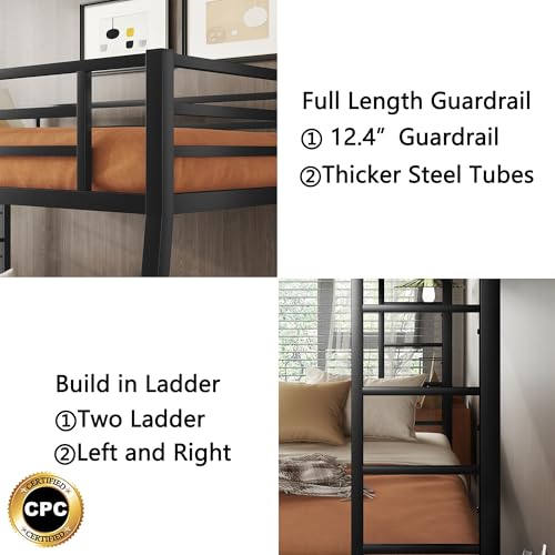 Bellemave Full Bunk Bed with Desk and Drawers, Full over Full, Black