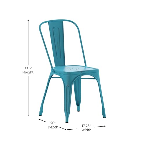 EMMA + OLIVER Commercial Grade Distressed Green Metal Indoor-Outdoor Stackable Chair