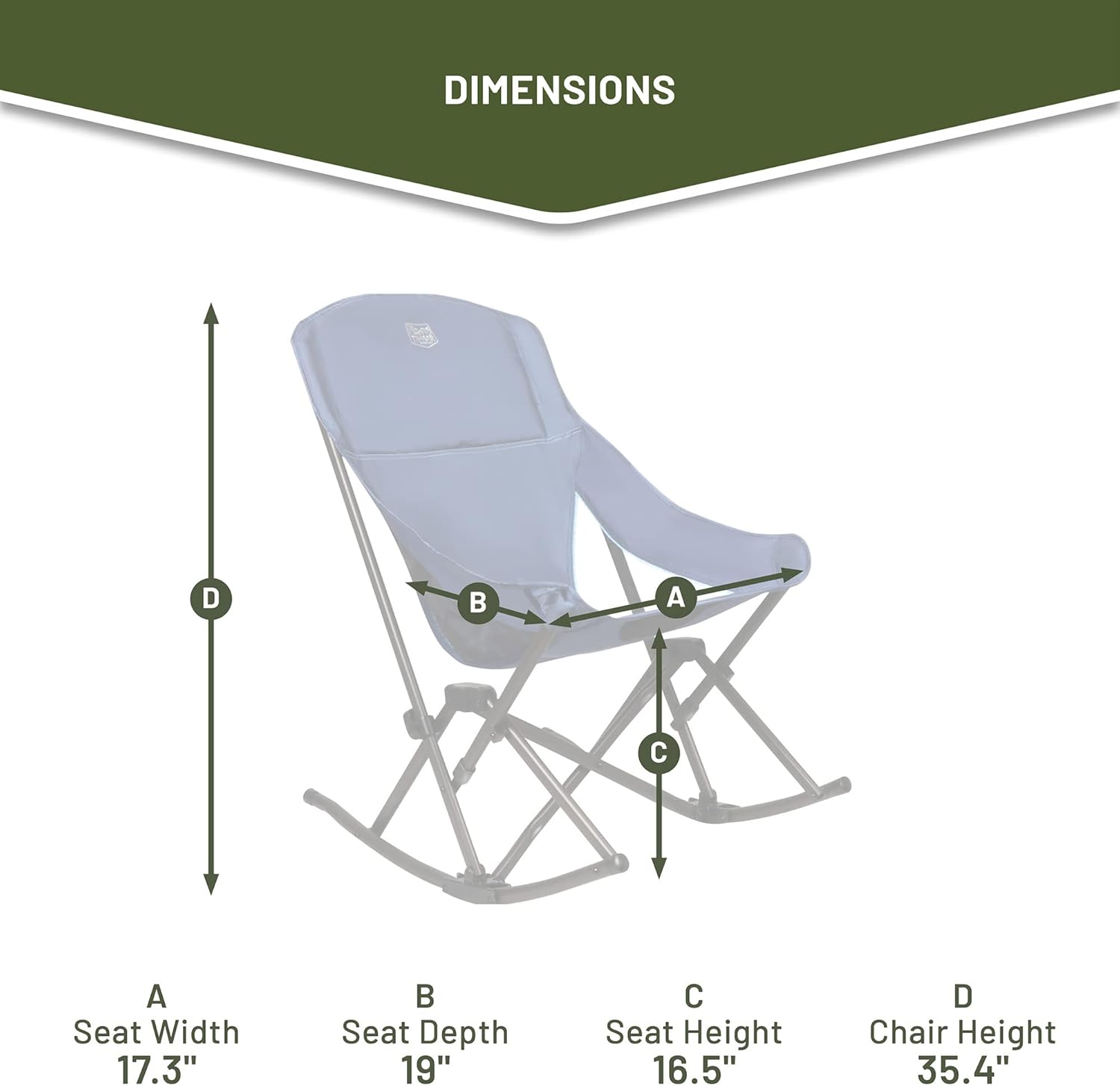Timber Ridge Capsule Quad Folding Rocker Compact Rocking Camping Chair, 22.83”W x 20.47”D x 18.5”/33.07H, Blue