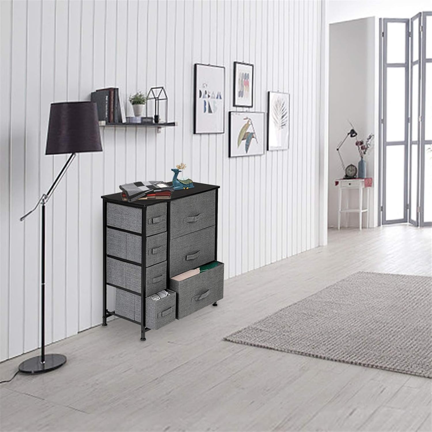 Dresser with 7 Drawers - Furniture Storage Tower Unit for Bedroom, Hallway, Closet, Office Organization - Steel Frame, Wood Top, Easy Pull Fabric Bins, Grey(11.87