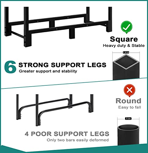 4Ft Firewood Rack Adjustable Fireplace Wood Holder For Outdoor Indoor Storage Log - Heavy Duty Fire Log Lumber Stand Stacker, Black