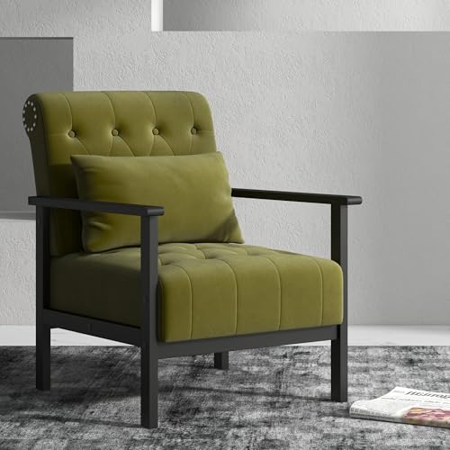 GRAVFORCE Comfy Accent Chair, Mid Century Modern Armchair with Solid Wood Frame & Soft Cushion, Soft Removable Upholstered Lounge Reading Chair for Living Room, Bedroom, Office (Black Leather)