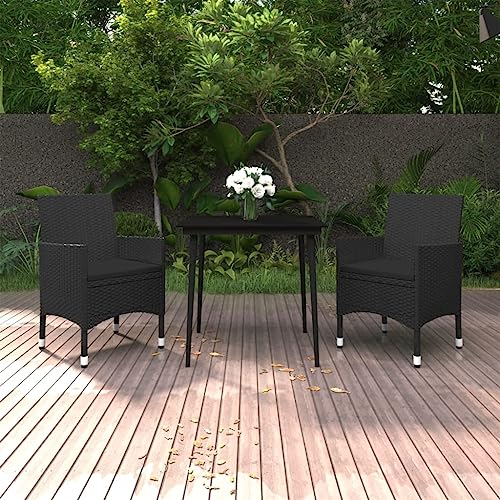 3 Piece Patio Dining Set with Cushions Poly Rattan and Glass,Outdoor Patio Dining Set with WeatherResistant PE Rattan Chairs for Comfortable Seating Patio Furniture, Outdoor Furniture Sets