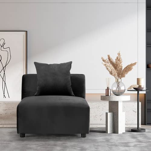 Acanva Convertible L-Shaped Modular Sectional Sofa with Reversible Chaise, Soft Velvet Fabric Padded Upholstered Couch for Living Room Apartment, 1-Seater Right Arm, Black