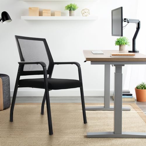 Waiting Room Chairs with Wheels, Adjustable Mesh Backrest, Desk Chair with Ergonomic Lumbar Support and Thickened Seats Cushion, 2 Pack Black