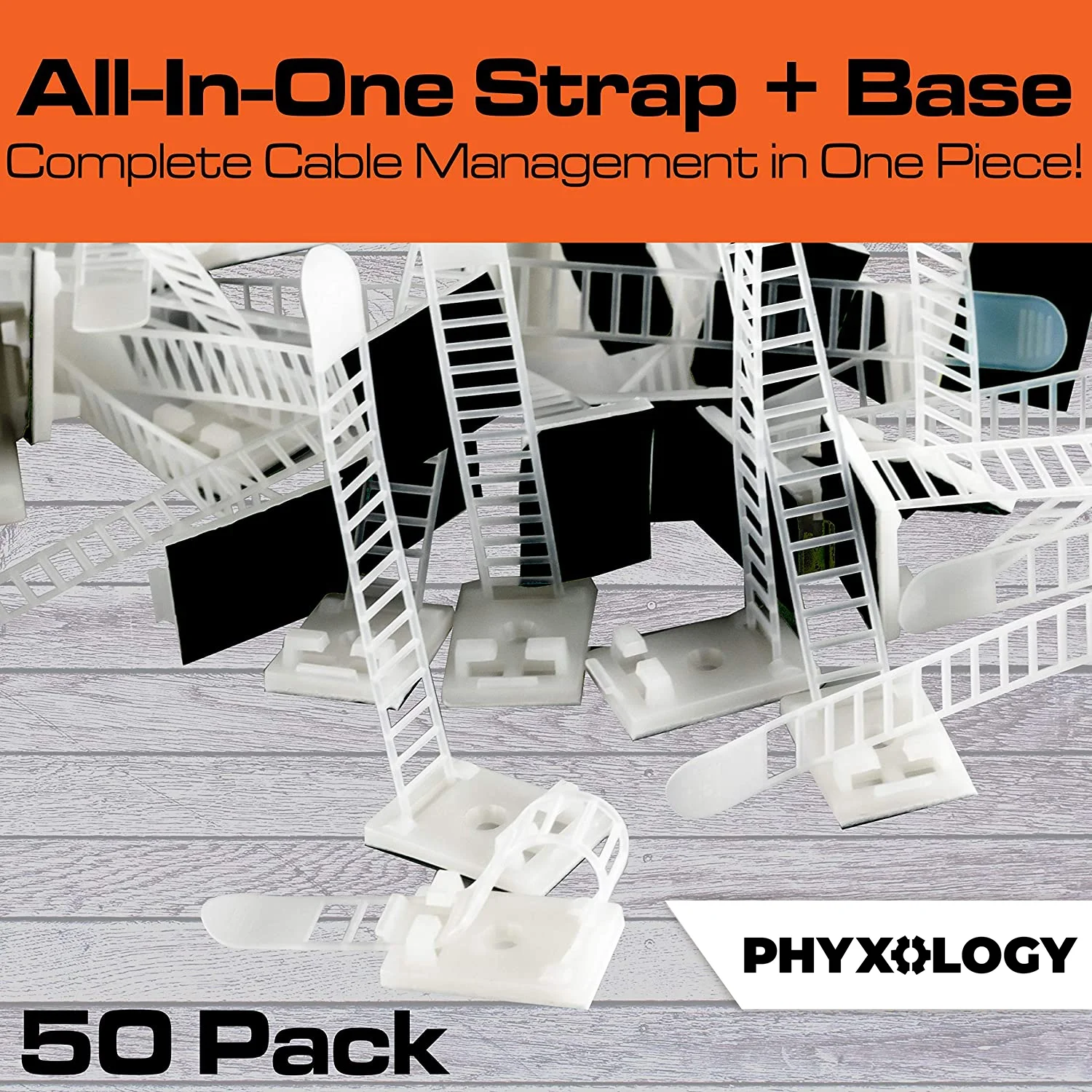Nova Pro Supply Cable Organizer, White Adhesive-Backed Cable Straps, 50 Pack