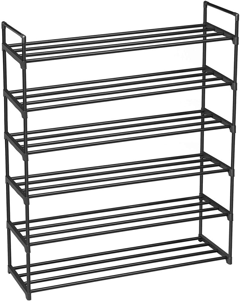 6 Tiers Stackable Freestanding Storage Organizer for Shoes and Boots, Black