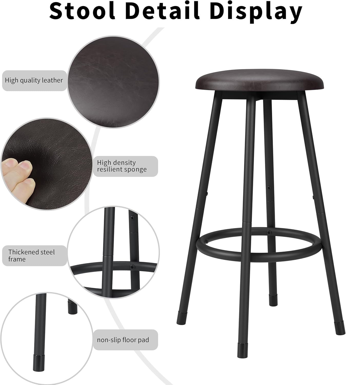 Bar Table and 4 Chairs Set Industrial Counter Height Pub Table with Bar 5 Pieces Dining Set Home Kitchen Breakfast, PU Upholstered Stools with Backrest, Rustic Brown