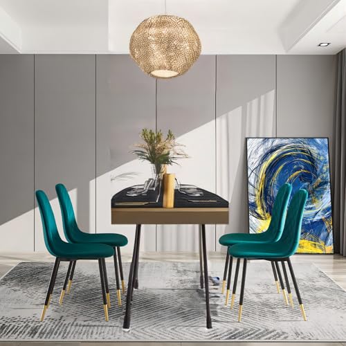 NicBex Modern Dining Chairs for Living Room,Set of 4,Velvet Tufted Accent Chairs with Golden Color Metal Legs,Green