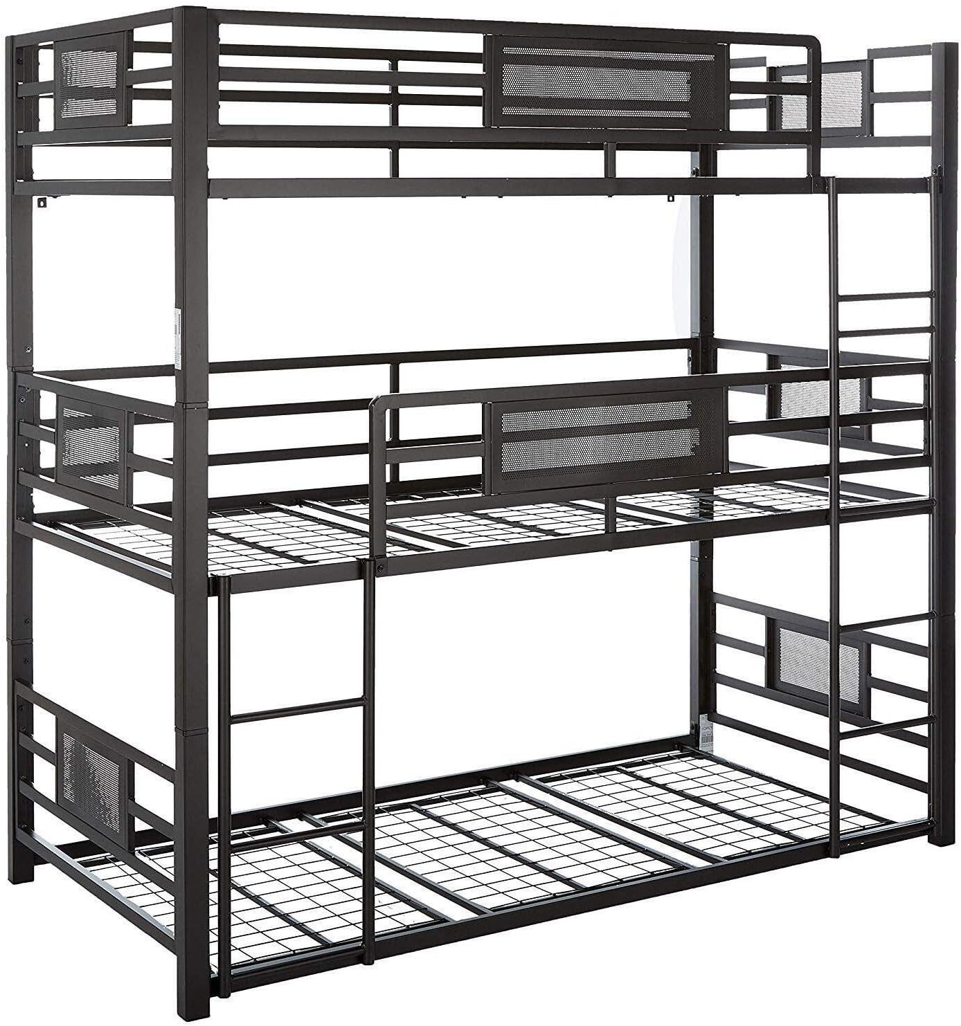 Coaster Furniture Rogen Modern Heavy Duty Metal Triple Bunk Bed Twin Size Platform Frame Removable Trays Included Dark Bronze 460394T