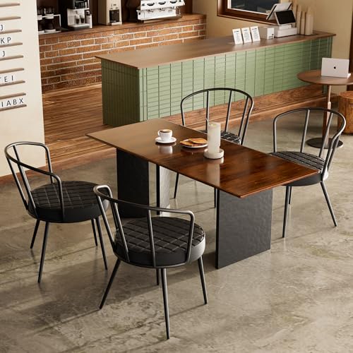 Dining Chairs Set of 4,Upholstered Dining Room Chairs,Mid Century Modern Armless with Backrest Chairs, Leather Soft Seat Metal Legs for Kitchen Bar Café Living Room Chair,Black