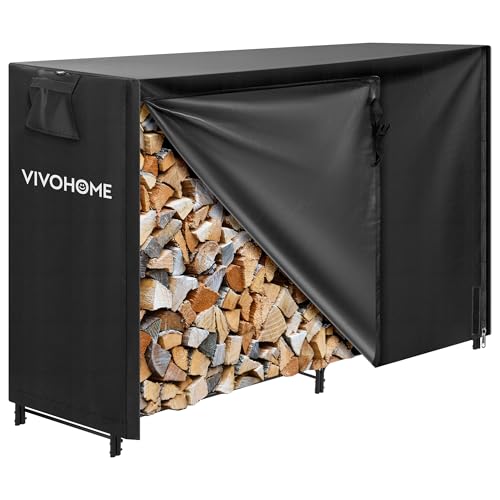 VIVOHOME 5ft Heavy Duty Indoor Outdoor Firewood Storage Log Rack with Cover Combo Set Black