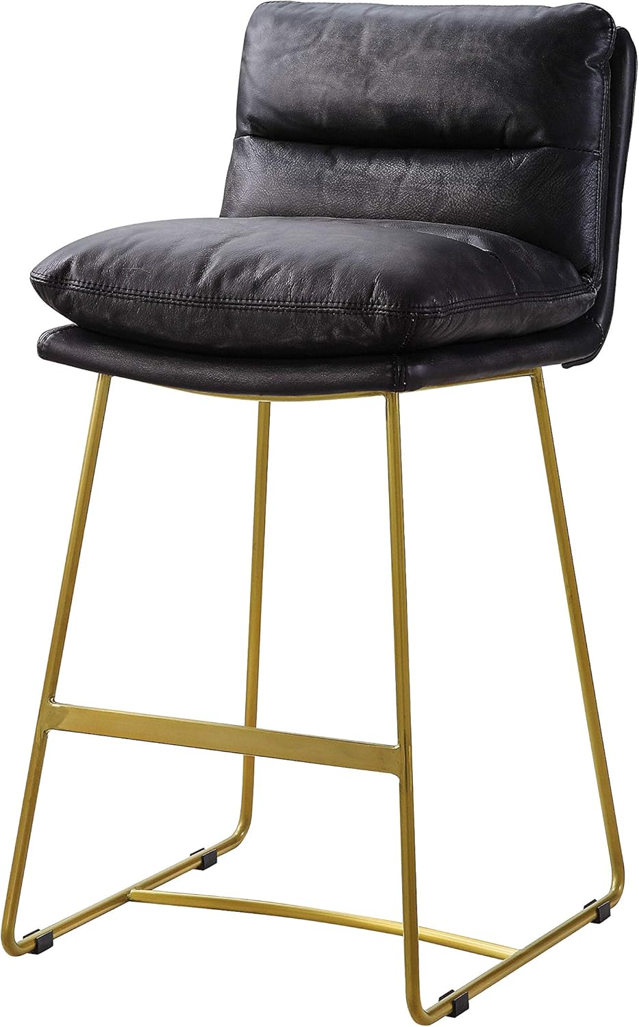 Acme Alsey Tufted Counter Height Chair in Vintage Black Top Grain Leather
