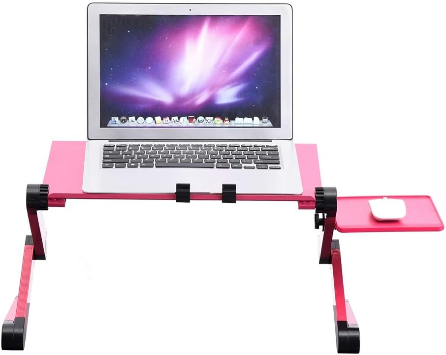 V BESTLIFE 360° Adjustable Foldable Laptop Desk Table Stand Holder with Dual Cooling Fan and Mouse Base, for Laptops up to 17 Inches (Rose Red)