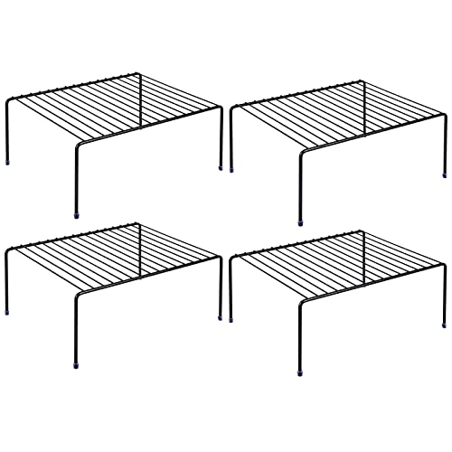 yaenoei Set of 4 - Kitchen Storage Shelf Rack (13.1 x 10.2 Inch)/Plastic Feet - Medium - Steel Metal - Rust Resistant Finish - Cups, Dishes, Cabinet & Pantry Organization - Kitchen (White)