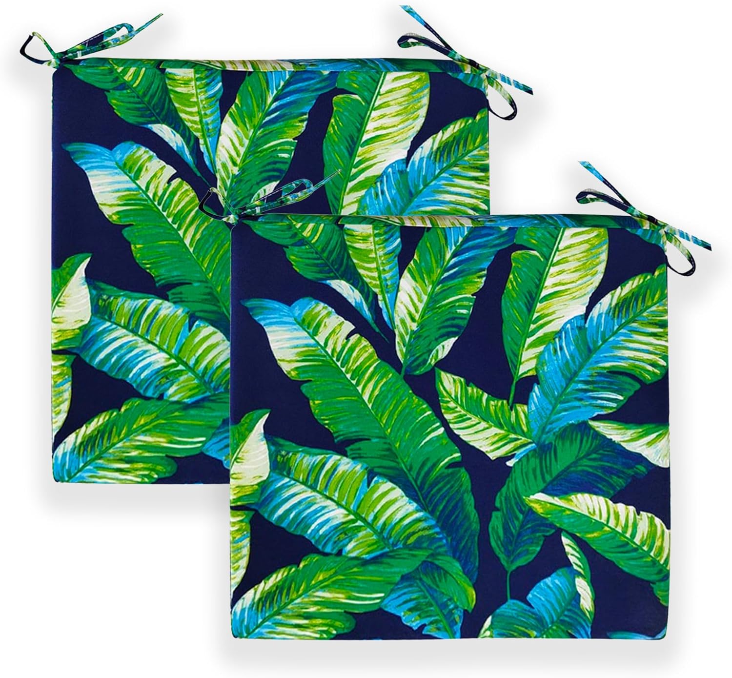 Set of 2, Blue Palms Square Outdoor Chair Pad