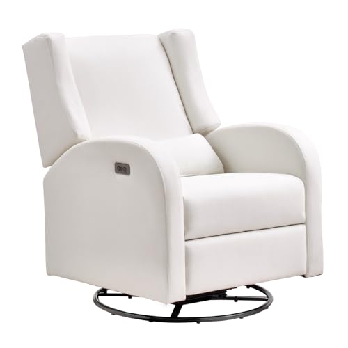 VEVOR Electronic Power Recliner and Swivel Glider, 250 lbs Weight Capacity Swivel Glider Recliner Chair with USB Port, Polyester Surface Swivel Rocker Recliner for Living Room, Bedroom, Off White
