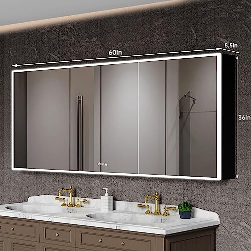 Medicine Cabinets with Mirror, Bathroom Mirror Cabinet with Outlets & USB, Medicine Cabinets for Bathroom with Defogger, 3 Color Temperatures Mirror Medicine Cabinet, 42”W x 36”H, Silver