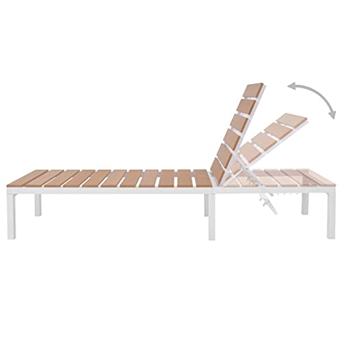 Patio Sun Loungers Sun Lounger with Table Aluminum WPC and Brown,Rustic Style Sunlounger with Tea Table, Aluminum Frame, WPC, 5 Adjustable Positions