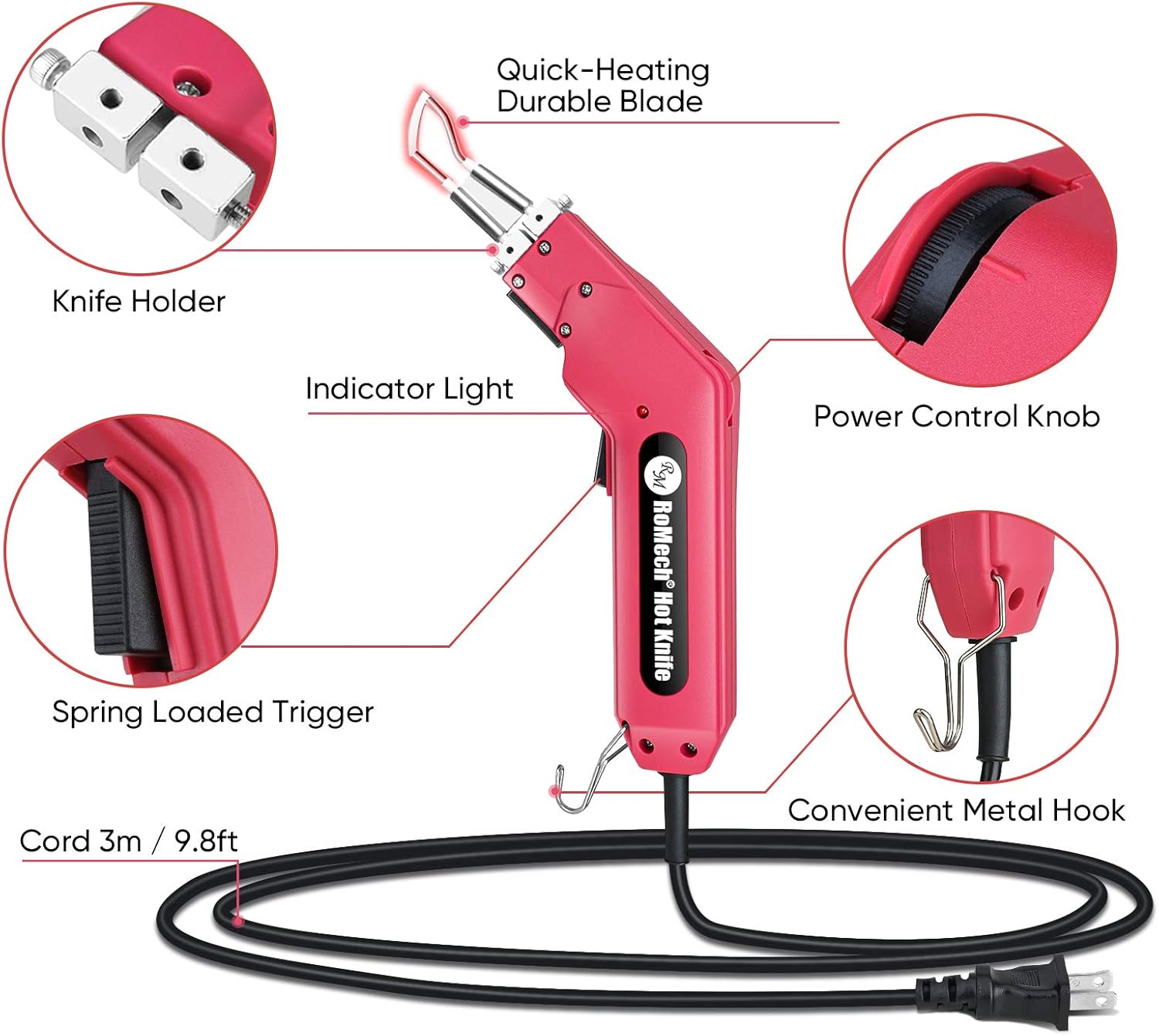 ROMECH Rope Cutter Fabric Cutter -Pro Electric Hot Knife+Replacement Parts(R Blade)