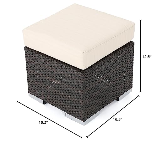 GDFStudio Outdoor 16 Inch Multibrown Wicker Ottoman Seat with Beige Water Resistant Cushion (Set of 2)