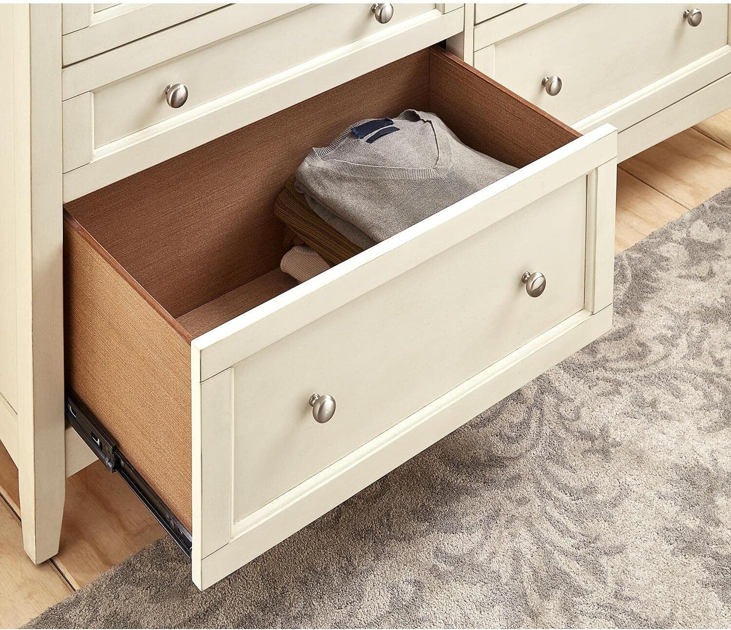 Northlake 8 Drawer Coastal Solid Wood Double Dresser in White Linen