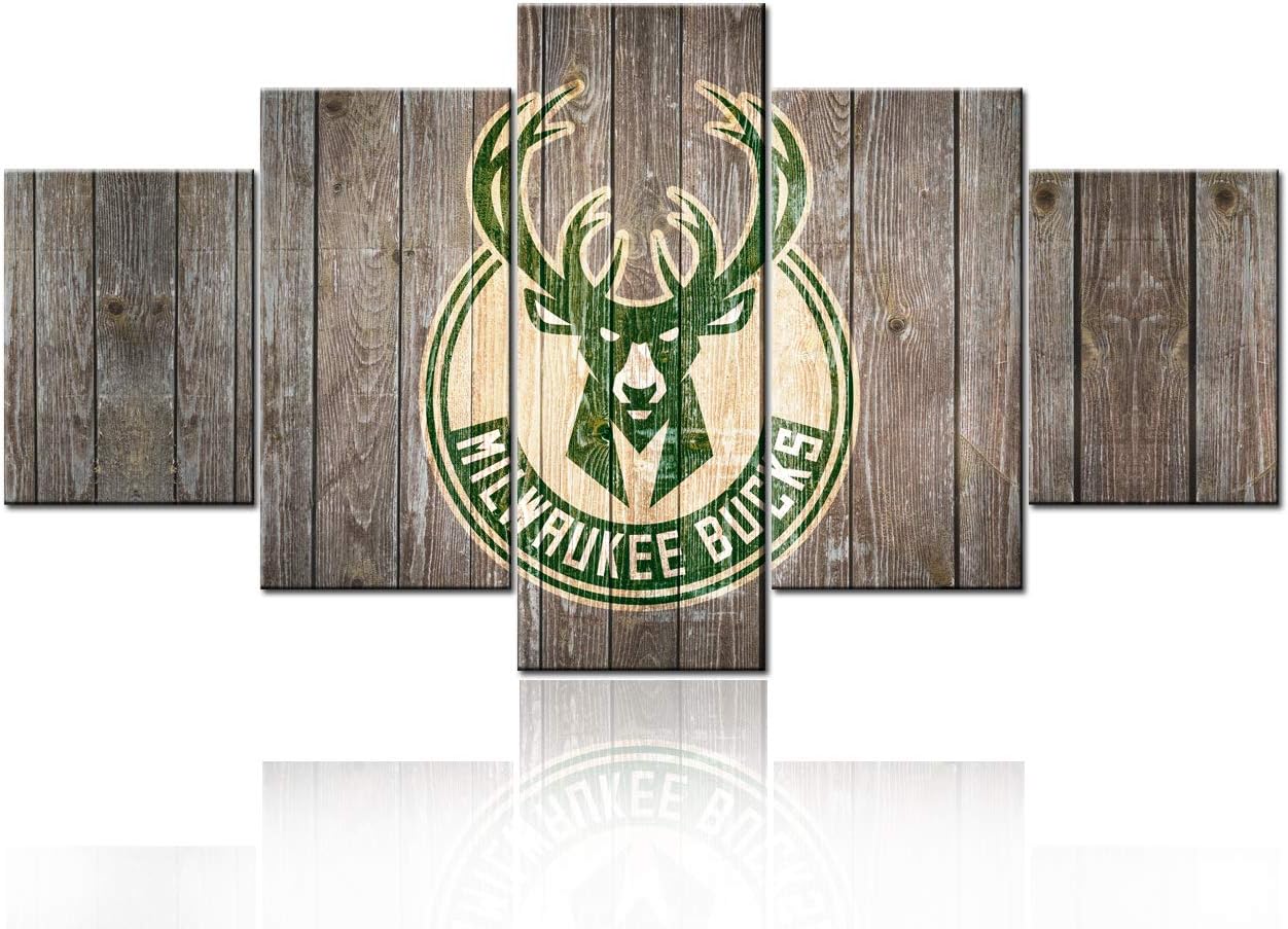 TUMOVO Milwaukee Bucks Pictures for Wall Art Paintings 5 Piece Canvas Living Room Decor NBA Artwork House Decorations Poster Prints Framed Ready to Hang(60