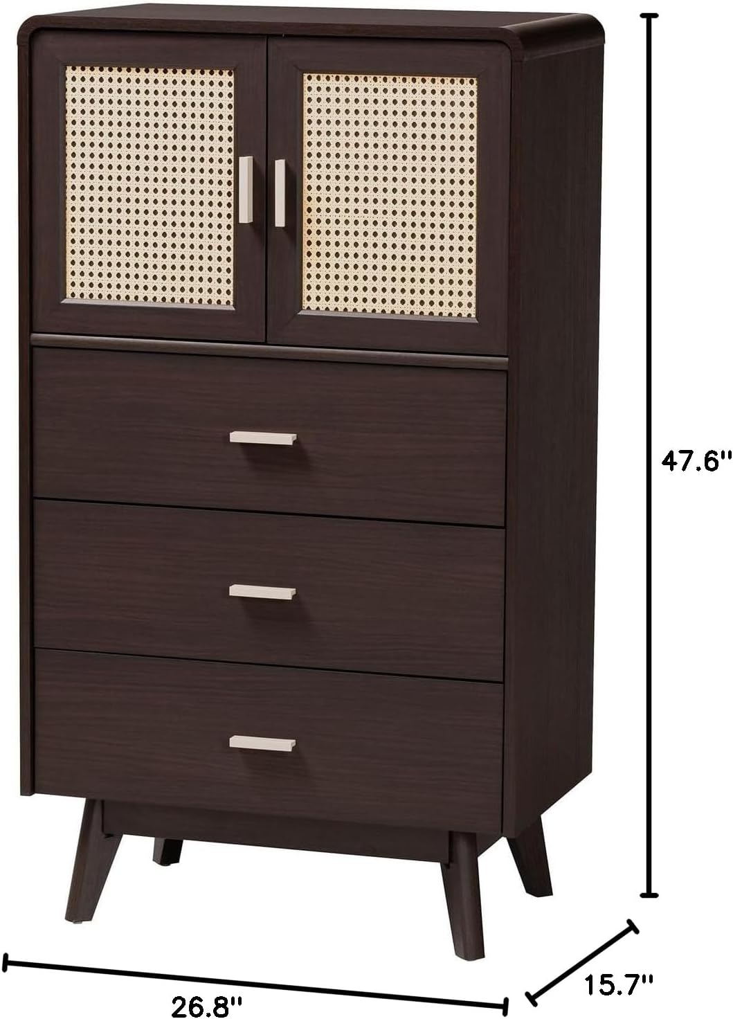 Baxton Studio Giancarlo 3-Drawer Wood Storage Chest with Angled Legs in Brown