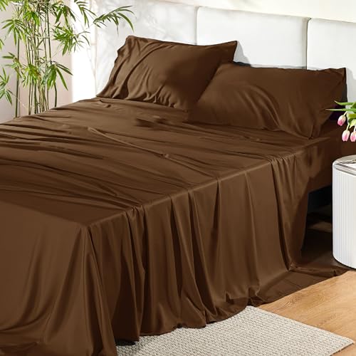 Bedsure Queen Sheet Set, Cooling Sheets for Queen Size Bed Set, Rayon Derived from Bamboo, Breathable & Soft Deep Pocket Up to 16