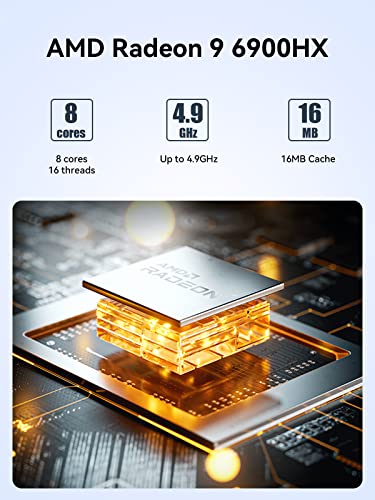 MINISFORUM UM690S Mini PC AMD Ryzen 9 6900HX(8C/16T, up to 4.9GHz) Windows 11 Home Small PC, 32GB RAM 1TB SSD, 2xHDMI(4K), 1xUSB4(8K) Output, Radeon 680M Graphics 2.5G LAN Dual Fans Small Form Factor