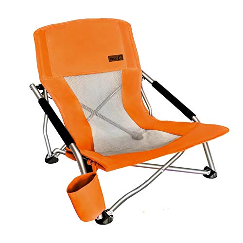 Nice C Chair for Beach for Adults 2 Pack, Low Chair, Sling, Folding, Portable, Concert, Kids, Boat, Sand Chair with Cup Holder & Carry Bag (Set of 2 Orange)