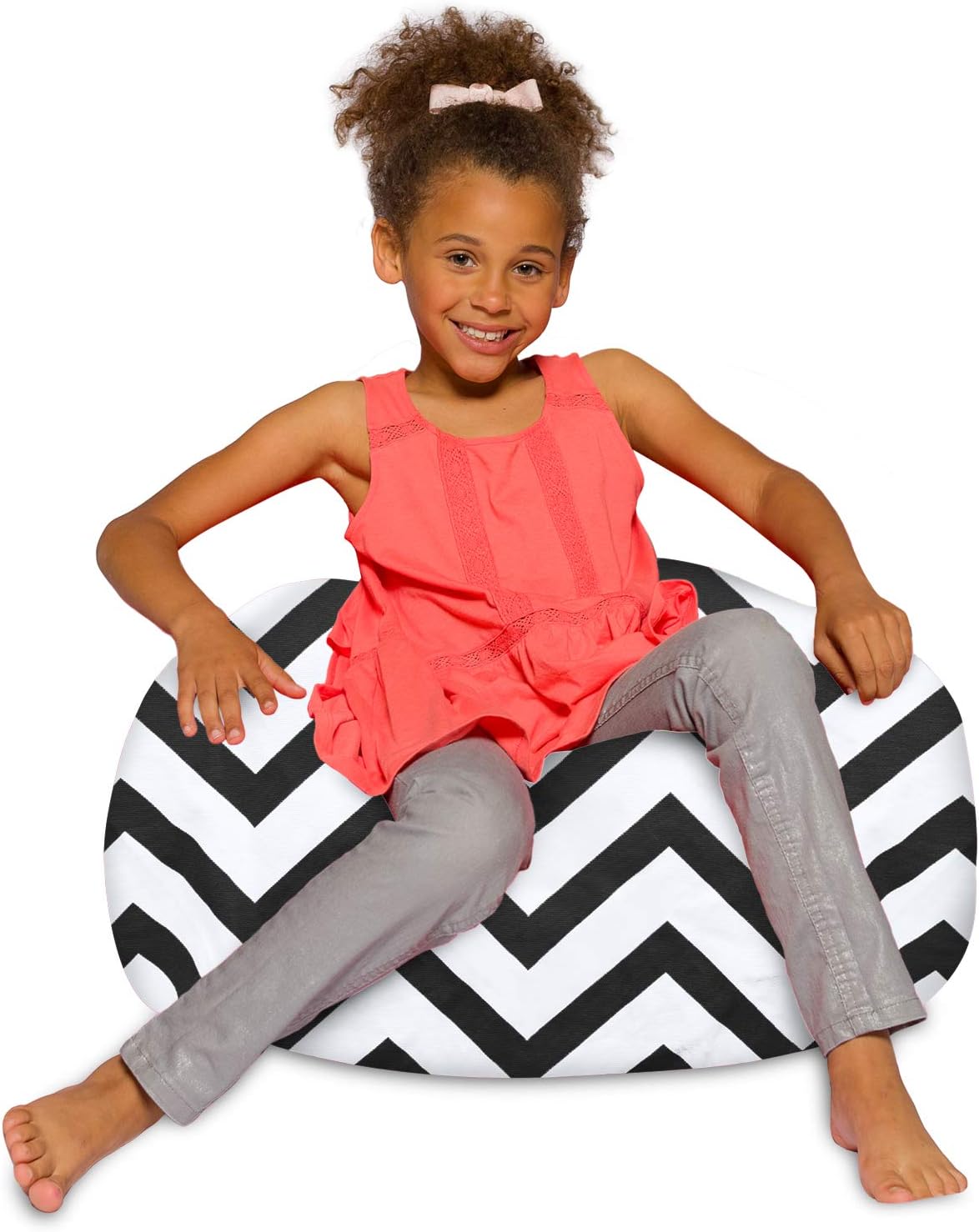 Posh Creations Bean Bag Chair for Kids, Teens, and Adults Includes Removable and Machine Washable Cover, 27in - Medium, Canvas Chevron Black and White
