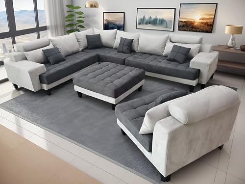 Stendmar L Shape U Shape Reversible Modern Microfiber Fabric Sectional Couch Sofa Set S150D (Black)
