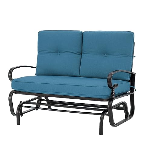 Betterland Outdoor Glider Rocking Chair Patio Swing Glider Bench for 2 Person, Metal Frame Loveseat Chair with Cushions (Brown)
