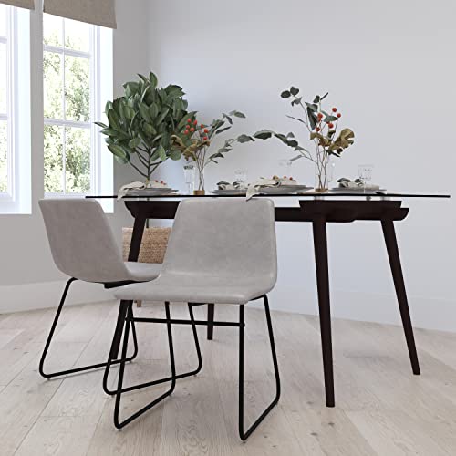 Merrick Lane Carrollton Bar Height Bucket Seat Stools - Light Gray/Gold Frame - Faux Leather - 18 inch - Set of 2