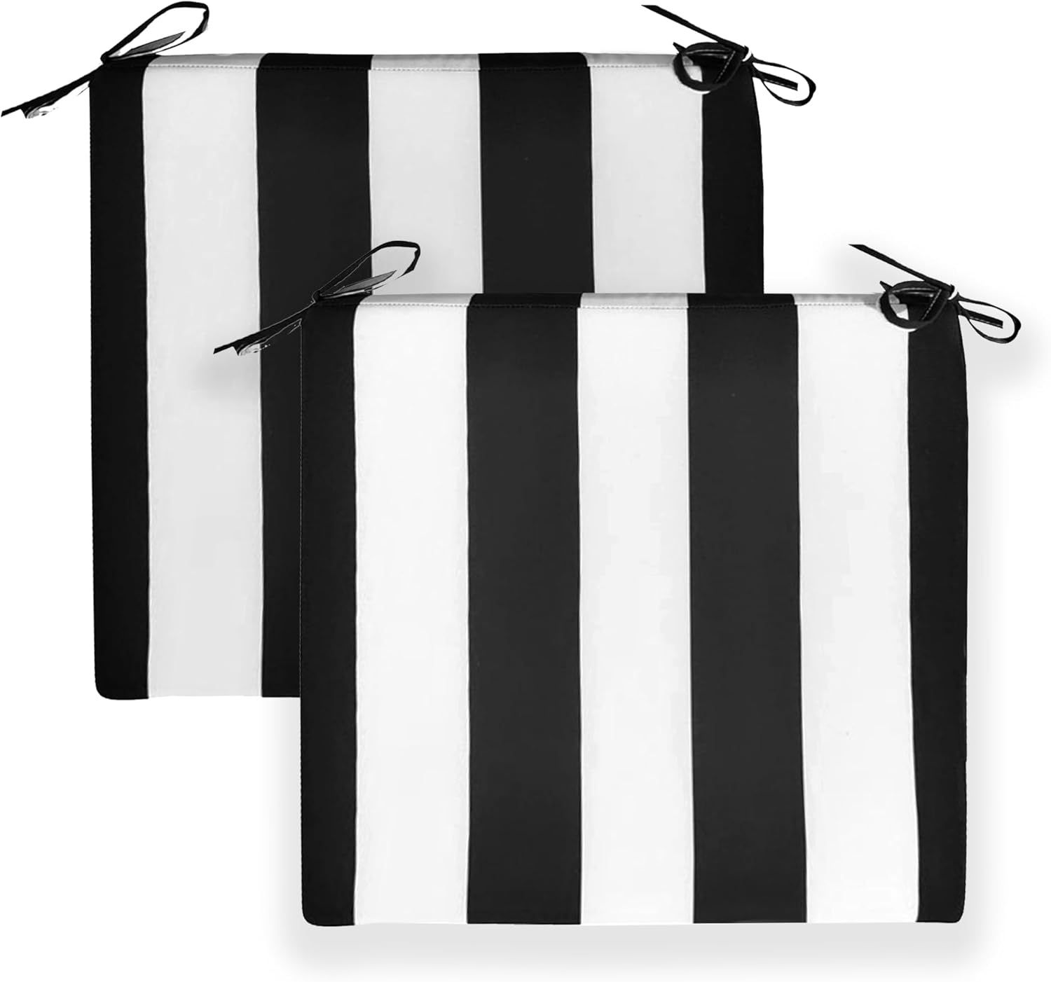 Set of 2, Black Stripe Square Outdoor Chair Pad