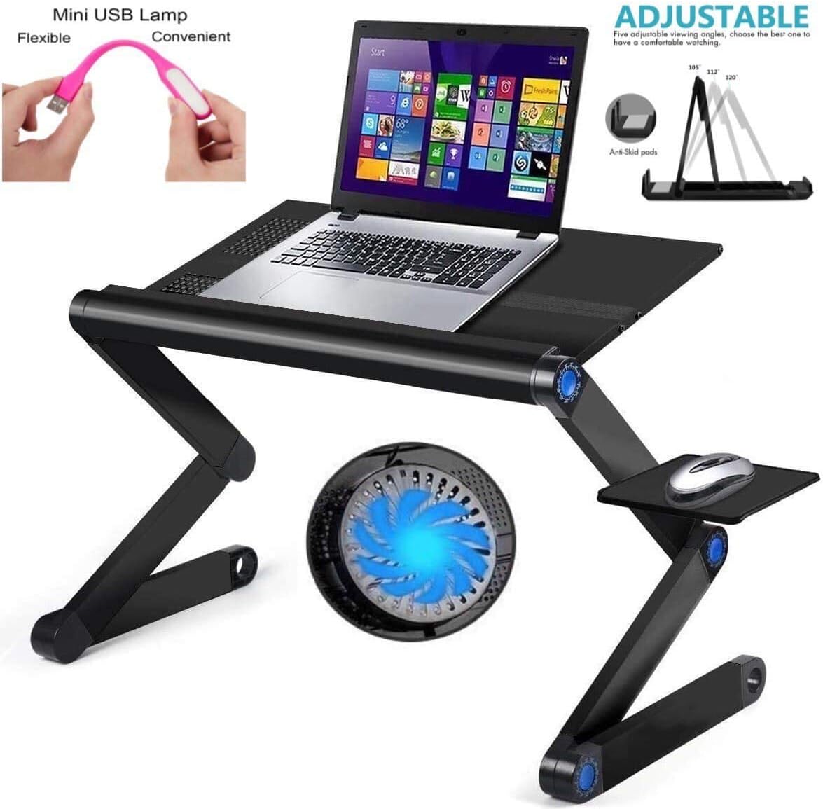 Adjustable Laptop Stand with Cooling Fan and Mouse Pad Upgraded Table Sturdy for Bed Couch Large 19