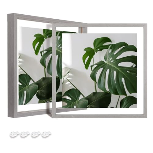 Egofine 8x10 Floating Frames Set of 2, Double Glass Picture Frame, Made of Solid Wood Display Any Size Photo up to 8x10, Wall Mount or Tabletop Standing, White