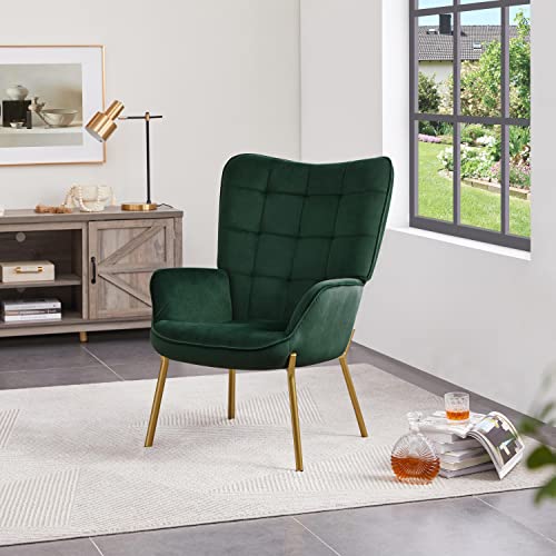 Topeakmart Velvet Armchair, Modern Upholstered Accent Chair with Metal Sturdy Legs and High Back for Living Room Bedroom Home Office, Light Gray