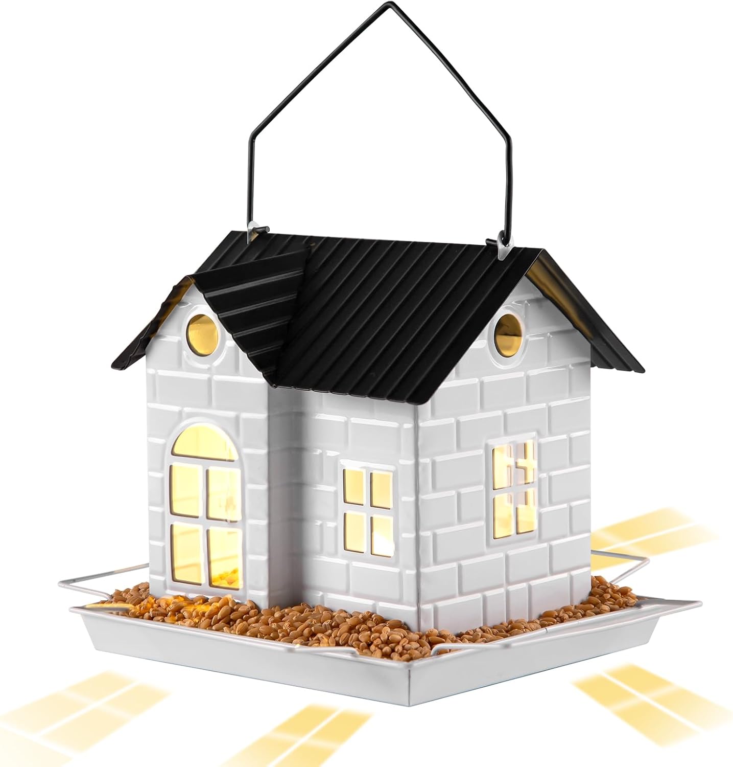 Solar Bird Feeder for Outdoors Hanging, Squirrel Proof Bird Feeders, Metal Solar Bird Feeder House, Wild Bird Feeders for Finch Cardinal Chickadee, Large Capacity, Durable & Weatherproof