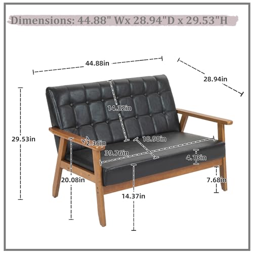 Dolonm Mid Century Modern Loveseat, Small Loveseat Sofa with Wood Frame, Linen Loveseat for Small Space, Settee Loveseat Bench for Bedroom, Button Tufted Oversized Living Room Armchair, Navy