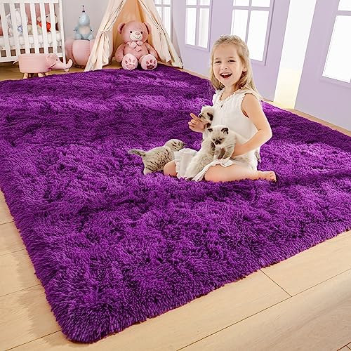 AROGAN Fluffy Rugs for Bedroom Living Room, Shag Area Rugs for Nursery Kids Girls Room, Plush Fur Rug for Playroom Dorm 5x8 Feet, Red