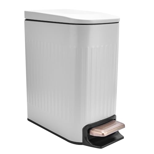 6 Liter / 1.6 Gallon Slim Bathroom Trash Can with Lid Soft Close, Stainless Steel Small Grey Garbage Can with Removable Inner Bucket & Step Pedal for Toilet Kitchen Laundry Bedroom Hotel