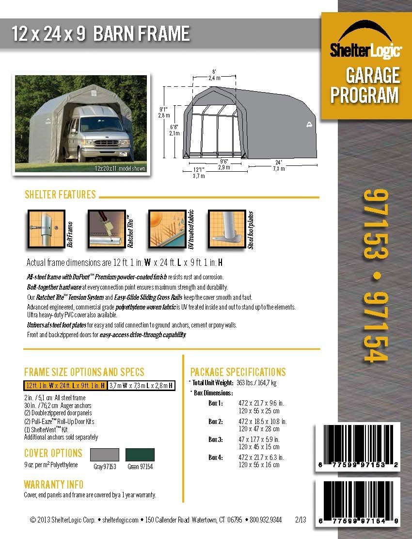 ShelterLogic 97153 Grey 12'x24'x9' Barn Shelter