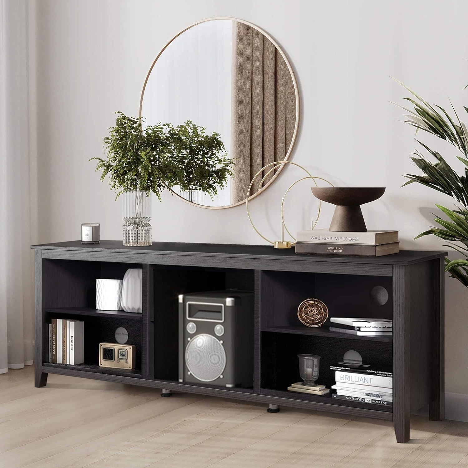Black Entertainment Center with Storage Up to 80