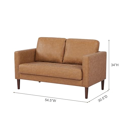 Artdeco Home Orlando distressed Faux Leather Loveseat with Tufted Seat, removable back and seat custions (Camel)