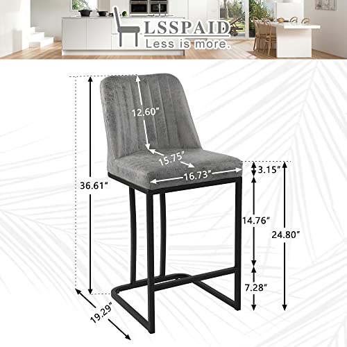 LSSPAID Bar Stools Set of 4, Upholstered Fabric Counter Height Bar Stool, 24.8 inch Kitchen Island Bar Chairs, Black Metal Leg Barstools, Brown