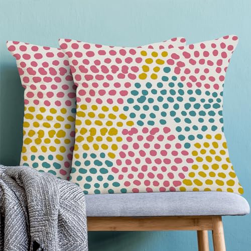 Teal Pillow Covers 18x18 Inch Set of 2 Aqua Polka Dot Outdoor Decor Throw Pillows for Couch Modern Boho Design Watercolor Aesthetic Decorative Cushion Cases for Home Sofa Bed Decorations