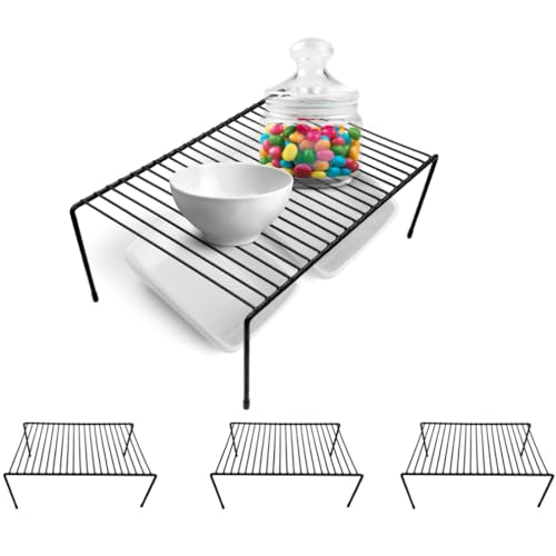 Evelots Kitchen Cabinet Wire Shelf Organizer/Rack - 4 Pack Sturdy Metal Shelf Risers - Double Your Counter Space - Great for Kitchen, Freezer, Pantry and Bathroom - Rustproof - Black